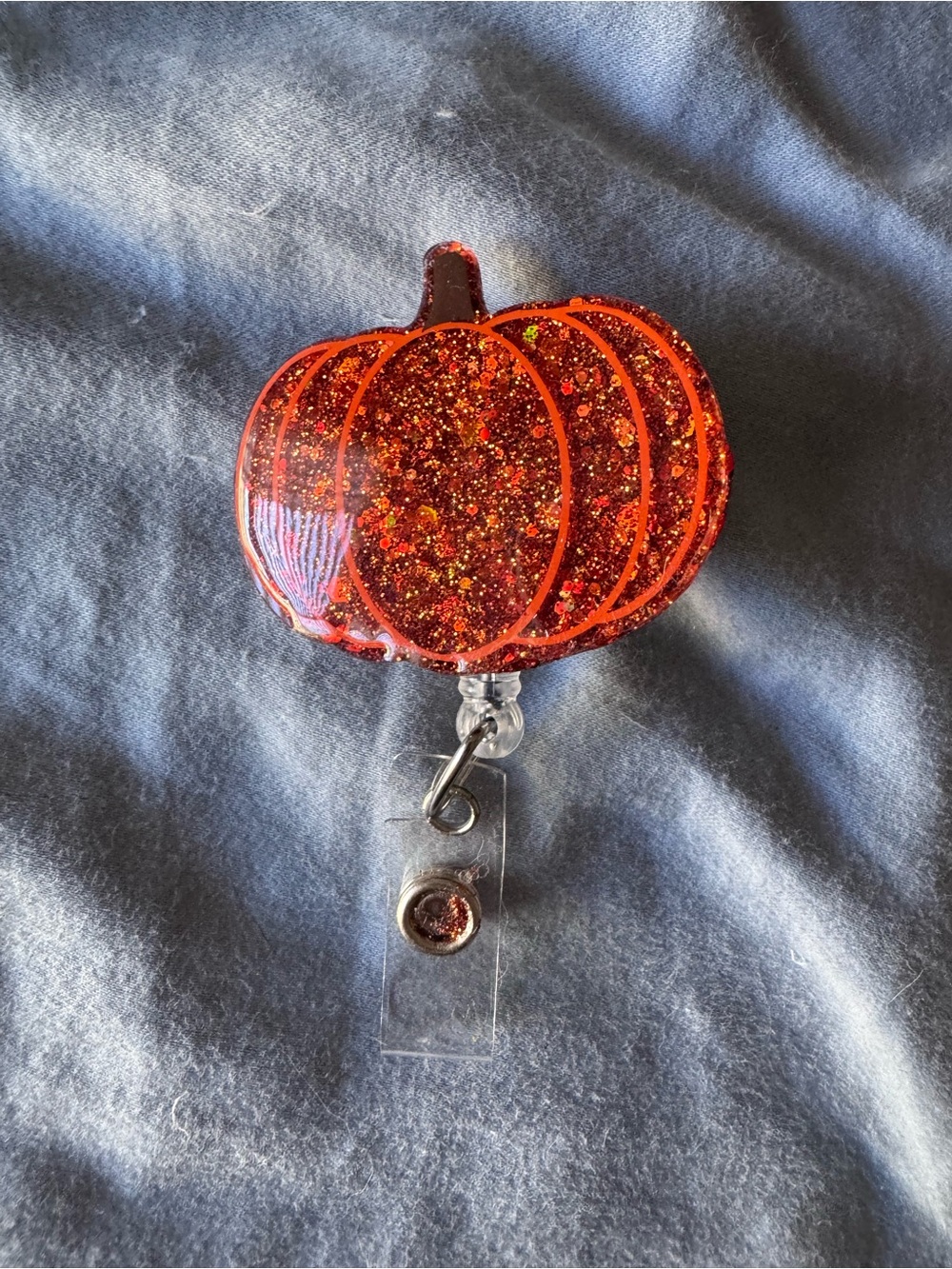 Orange Glitter Pumpkin Badge Reel - Women Accessories
